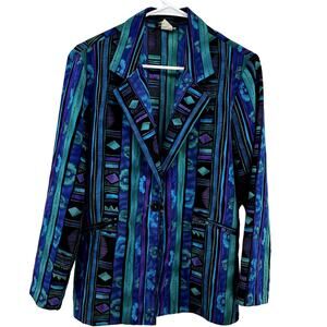VTG Alli Petites California Blazer Jacket Abstract One Button Blue Purple XS